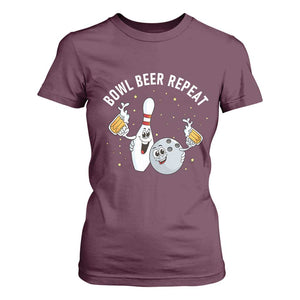Funny Bowling Beer Lover Gift T Shirt For Women Bowl Beer Repeat TS12 Maroon Print Your Wear