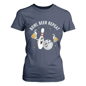 Funny Bowling Beer Lover Gift T Shirt For Women Bowl Beer Repeat TS12 Navy Print Your Wear