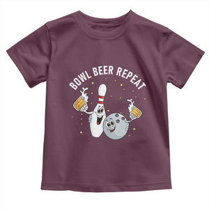 Funny Bowling Beer Lover Gift Toddler T Shirt Bowl Beer Repeat TS12 Maroon Print Your Wear