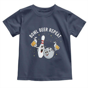 Funny Bowling Beer Lover Gift Toddler T Shirt Bowl Beer Repeat TS12 Navy Print Your Wear