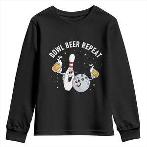 Funny Bowling Beer Lover Gift Youth Sweatshirt Bowl Beer Repeat TS12 Black Print Your Wear