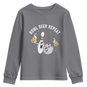 Funny Bowling Beer Lover Gift Youth Sweatshirt Bowl Beer Repeat TS12 Charcoal Print Your Wear