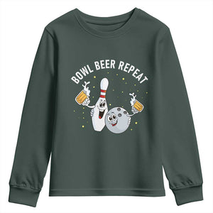 Funny Bowling Beer Lover Gift Youth Sweatshirt Bowl Beer Repeat TS12 Dark Forest Green Print Your Wear