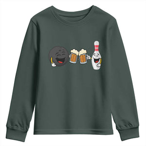 Funny Bowling And Beer Lover Gift Youth Sweatshirt TS12 Dark Forest Green Print Your Wear