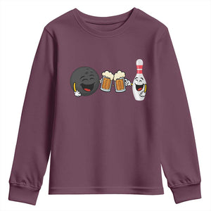 Funny Bowling And Beer Lover Gift Youth Sweatshirt TS12 Maroon Print Your Wear