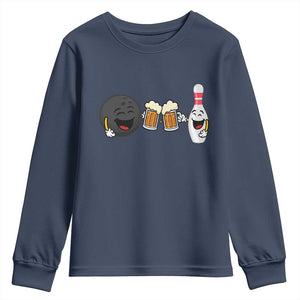 Funny Bowling And Beer Lover Gift Youth Sweatshirt TS12 Navy Print Your Wear