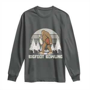 Funny Bigfoot Bowling Long Sleeve Shirt Gift For Bowler TS12 Dark Heather Print Your Wear