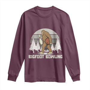 Funny Bigfoot Bowling Long Sleeve Shirt Gift For Bowler TS12 Maroon Print Your Wear