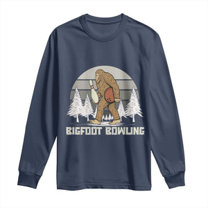 Funny Bigfoot Bowling Long Sleeve Shirt Gift For Bowler TS12 Navy Print Your Wear