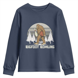 Funny Bigfoot Bowling Youth Sweatshirt Gift For Bowler TS12 Navy Print Your Wear