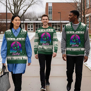 Funny Bigfoot Bowling Vaporwave Gift V-Neck Knit Sweater Vest TS12 Forest Green Beige Print Your Wear