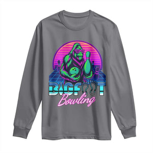 Funny Bigfoot Bowling Vaporwave Gift Long Sleeve Shirt TS12 Charcoal Print Your Wear