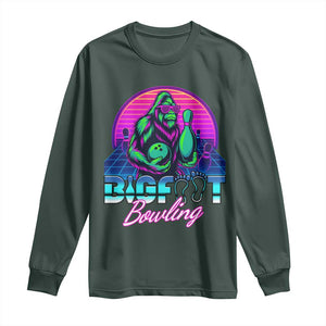 Funny Bigfoot Bowling Vaporwave Gift Long Sleeve Shirt TS12 Dark Forest Green Print Your Wear
