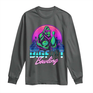 Funny Bigfoot Bowling Vaporwave Gift Long Sleeve Shirt TS12 Dark Heather Print Your Wear