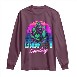 Funny Bigfoot Bowling Vaporwave Gift Long Sleeve Shirt TS12 Maroon Print Your Wear