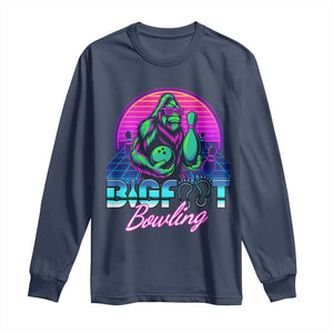 Funny Bigfoot Bowling Vaporwave Gift Long Sleeve Shirt TS12 Navy Print Your Wear
