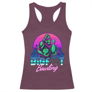 Funny Bigfoot Bowling Vaporwave Gift Racerback Tank Top TS12 Maroon Print Your Wear