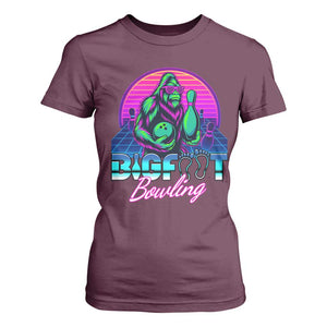 Funny Bigfoot Bowling Vaporwave Gift T Shirt For Women TS12 Maroon Print Your Wear