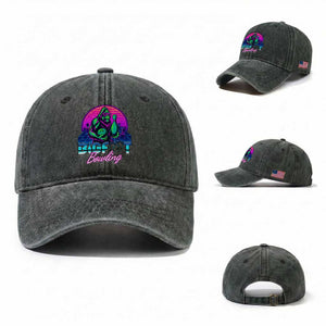 Funny Bigfoot Bowling Vaporwave Gift Washed Cotton Baseball Cap TS12 Washed Cap Universal Fit Dark Green Print Your Wear
