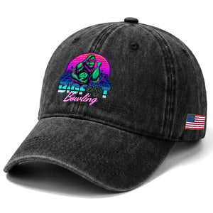 Funny Bigfoot Bowling Vaporwave Gift Washed Cotton Baseball Cap TS12 Print Your Wear