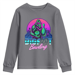 Funny Bigfoot Bowling Vaporwave Gift Youth Sweatshirt TS12 Charcoal Print Your Wear