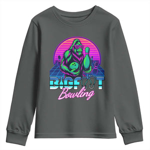 Funny Bigfoot Bowling Vaporwave Gift Youth Sweatshirt TS12 Dark Heather Print Your Wear