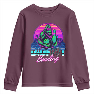 Funny Bigfoot Bowling Vaporwave Gift Youth Sweatshirt TS12 Maroon Print Your Wear