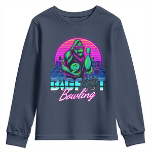 Funny Bigfoot Bowling Vaporwave Gift Youth Sweatshirt TS12 Navy Print Your Wear