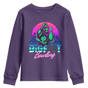 Funny Bigfoot Bowling Vaporwave Gift Youth Sweatshirt TS12 Purple Print Your Wear