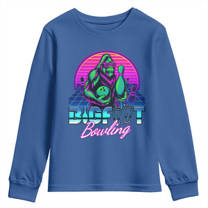 Funny Bigfoot Bowling Vaporwave Gift Youth Sweatshirt TS12 Royal Blue Print Your Wear