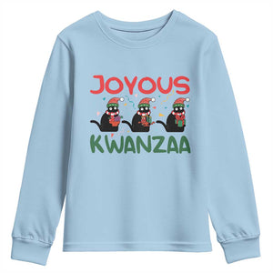 Joyous Kwanzaa Youth Sweatshirt Funny Cats With Kinara And Presents Cultural Pride Gift TS12 Light Blue Print Your Wear