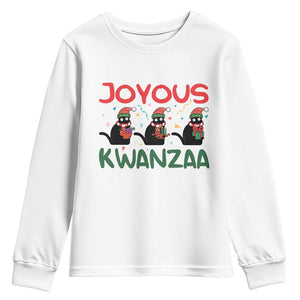Joyous Kwanzaa Youth Sweatshirt Funny Cats With Kinara And Presents Cultural Pride Gift TS12 White Print Your Wear