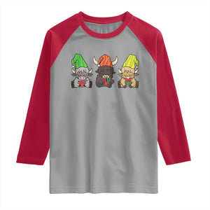 Funny Highland Cow With Kinara And Presents Cultural Pride Gift Raglan Shirt TS12 Sport Gray Red Print Your Wear