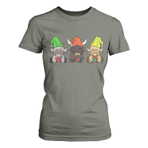 Funny Highland Cow With Kinara And Presents Cultural Pride Gift T Shirt For Women TS12 Military Green Print Your Wear
