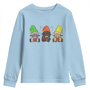 Funny Highland Cow With Kinara And Presents Cultural Pride Gift Youth Sweatshirt TS12 Light Blue Print Your Wear