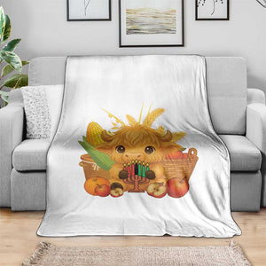 Cute Highland Cow With Kwanzaa Kinara And Presents Throw Blanket African Heritage Gift TS12 Print Your Wear