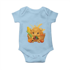 Cute Highland Cow With Kwanzaa Kinara And Presents Baby Onesie African Heritage Gift TS12 Light Blue Print Your Wear