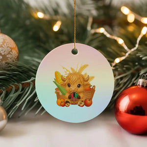 Cute Highland Cow With Kwanzaa Kinara And Presents Ceramic Ornament African Heritage Gift TS12 1pc Pastel Print Your Wear