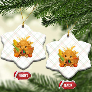 Cute Highland Cow With Kwanzaa Kinara And Presents Ceramic Ornament African Heritage Gift TS12 Print Your Wear