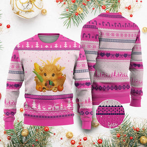 Cute Highland Cow With Kwanzaa Kinara And Presents Ugly Christmas Sweater African Heritage Gift TS12 Hot Pink Print Your Wear
