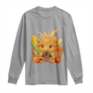 Cute Highland Cow With Kwanzaa Kinara And Presents Long Sleeve Shirt African Heritage Gift TS12 Sport Gray Print Your Wear