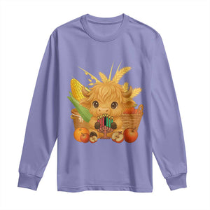 Cute Highland Cow With Kwanzaa Kinara And Presents Long Sleeve Shirt African Heritage Gift TS12 Violet Print Your Wear