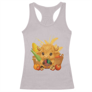 Cute Highland Cow With Kwanzaa Kinara And Presents Racerback Tank Top African Heritage Gift TS12 Ice Gray Print Your Wear