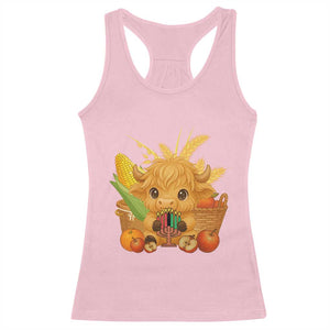 Cute Highland Cow With Kwanzaa Kinara And Presents Racerback Tank Top African Heritage Gift TS12 Light Pink Print Your Wear