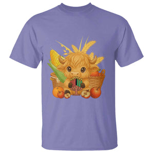 Cute Highland Cow With Kwanzaa Kinara And Presents T Shirt African Heritage Gift TS12 Violet Print Your Wear