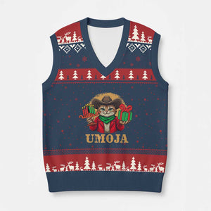 Funny Umoja Holiday Gift V-Neck Knit Sweater Vest CowCat Kwanzaa Kinara Candle And Presents TS12 Navy Red Print Your Wear