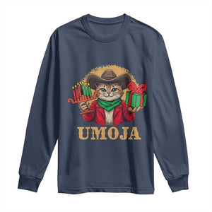 Funny Umoja Holiday Gift Long Sleeve Shirt CowCat Kwanzaa Kinara Candle And Presents TS12 Navy Print Your Wear