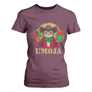 Funny Umoja Holiday Gift T Shirt For Women CowCat Kwanzaa Kinara Candle And Presents TS12 Maroon Print Your Wear