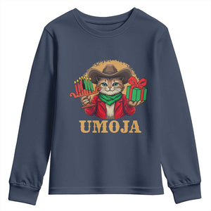 Funny Umoja Holiday Gift Youth Sweatshirt CowCat Kwanzaa Kinara Candle And Presents TS12 Navy Print Your Wear