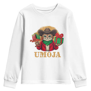 Funny Umoja Holiday Gift Youth Sweatshirt CowCat Kwanzaa Kinara Candle And Presents TS12 White Print Your Wear